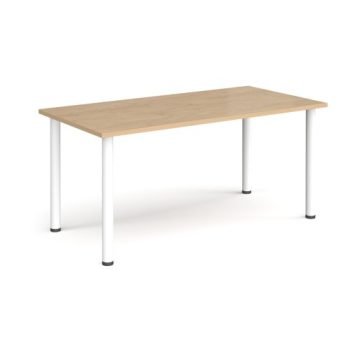 Rectangular white radial leg meeting table 1600mm x 800mm kendal oak - DRL1600-WH-KO