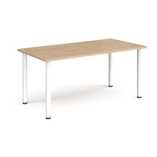 Rectangular white radial leg meeting table 1600mm x 800mm kendal oak - DRL1600-WH-KO