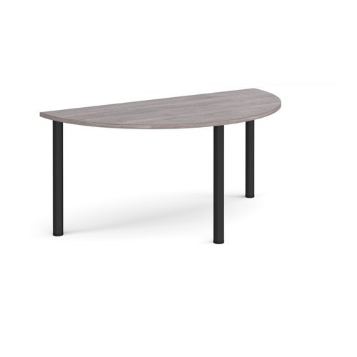 Semi circular black radial leg meeting table 1600mm x 800mm grey oak - DRL1600S-K-GO
