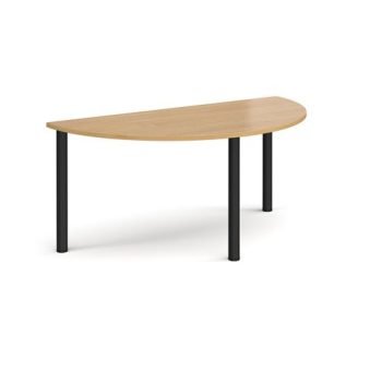 Semi circular black radial leg meeting table 1600mm x 800mm oak - DRL1600S-K-O