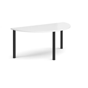 Semi circular black radial leg meeting table 1600mm x 800mm white - DRL1600S-K-WH