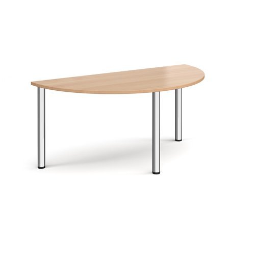 Semi circular chrome radial leg meeting table 1600mm x 800mm beech - DRL1600S-C-B