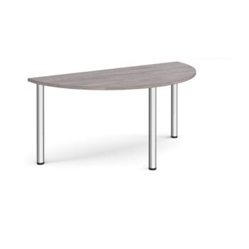 Semi circular chrome radial leg meeting table 1600mm x 800mm grey oak - DRL1600S-C-GO