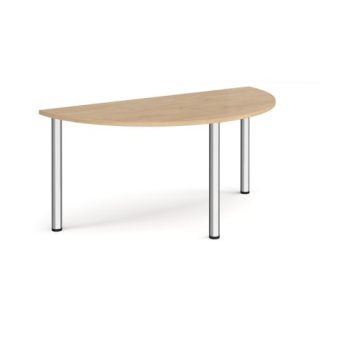 Semi circular chrome radial leg meeting table 1600mm x 800mm kendal oak - DRL1600S-C-KO