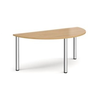 Semi circular chrome radial leg meeting table 1600mm x 800mm oak - DRL1600S-C-O