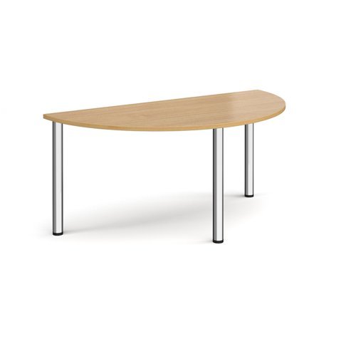 Semi circular chrome radial leg meeting table 1600mm x 800mm oak - DRL1600S-C-O