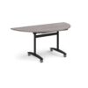Semi circular deluxe fliptop meeting table with black frame 1600mm x 800mm grey oak - DFLPS-K-GO