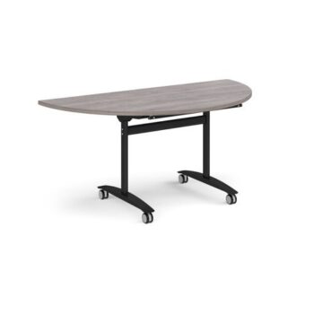Semi circular deluxe fliptop meeting table with black frame 1600mm x 800mm grey oak - DFLPS-K-GO