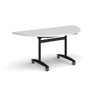 Semi circular deluxe fliptop meeting table with black frame 1600mm x 800mm white - DFLPS-K-WH