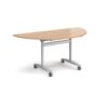 Semi circular deluxe fliptop meeting table with silver frame 1600mm x 800mm beech - DFLPS-S-B
