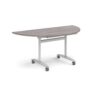 Semi circular deluxe fliptop meeting table with silver frame 1600mm x 800mm grey oak - DFLPS-S-GO