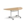 Semi circular deluxe fliptop meeting table with silver frame 1600mm x 800mm oak - DFLPS-S-O