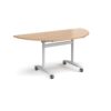 Semi circular deluxe fliptop meeting table with white frame 1600mm x 800mm beech - DFLPS-WH-B