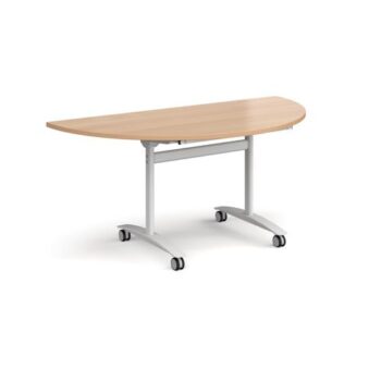 Semi circular deluxe fliptop meeting table with white frame 1600mm x 800mm beech - DFLPS-WH-B