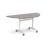 Semi circular deluxe fliptop meeting table with white frame 1600mm x 800mm grey oak - DFLPS-WH-GO