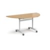 Semi circular deluxe fliptop meeting table with white frame 1600mm x 800mm oak - DFLPS-WH-O