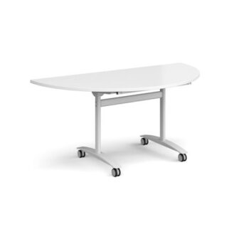 Semi circular deluxe fliptop meeting table with white frame 1600mm x 800mm white - DFLPS-WH-WH