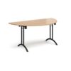 Semi circular folding leg table with black legs and curved foot rails 1600mm x 800mm beech - CFL1600S-K-B