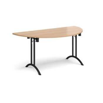 Semi circular folding leg table with black legs and curved foot rails 1600mm x 800mm beech - CFL1600S-K-B