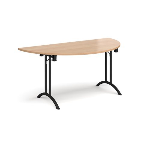 Semi circular folding leg table with black legs and curved foot rails 1600mm x 800mm beech - CFL1600S-K-B