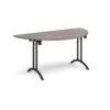 Semi circular folding leg table with black legs and curved foot rails 1600mm x 800mm grey oak - CFL1600S-K-GO
