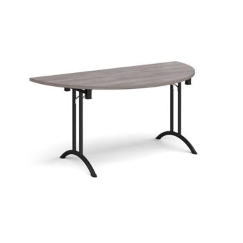 Semi circular folding leg table with black legs and curved foot rails 1600mm x 800mm grey oak - CFL1600S-K-GO