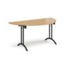 Semi circular folding leg table with black legs and curved foot rails 1600mm x 800mm oak - CFL1600S-K-O