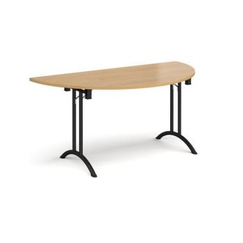 Semi circular folding leg table with black legs and curved foot rails 1600mm x 800mm oak - CFL1600S-K-O