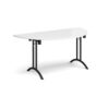Semi circular folding leg table with black legs and curved foot rails 1600mm x 800mm white - CFL1600S-K-WH