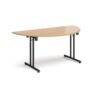 Semi circular folding leg table with black legs and straight foot rails 1600mm x 800mm beech - SFL1600S-K-B
