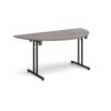 Semi circular folding leg table with black legs and straight foot rails 1600mm x 800mm grey oak - SFL1600S-K-GO