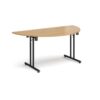 Semi circular folding leg table with black legs and straight foot rails 1600mm x 800mm oak - SFL1600S-K-O