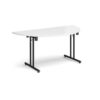 Semi circular folding leg table with black legs and straight foot rails 1600mm x 800mm white - SFL1600S-K-WH