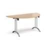 Semi circular folding leg table with chrome legs and curved foot rails 1600mm x 800mm beech - CFL1600S-C-B