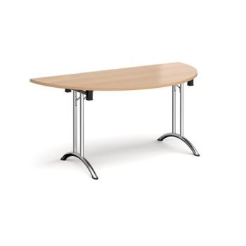 Semi circular folding leg table with chrome legs and curved foot rails 1600mm x 800mm beech - CFL1600S-C-B