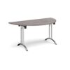 Semi circular folding leg table with chrome legs and curved foot rails 1600mm x 800mm grey oak - CFL1600S-C-GO