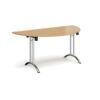 Semi circular folding leg table with chrome legs and curved foot rails 1600mm x 800mm oak - CFL1600S-C-O