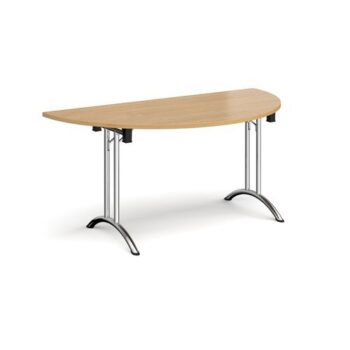 Semi circular folding leg table with chrome legs and curved foot rails 1600mm x 800mm oak - CFL1600S-C-O