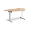 Semi circular folding leg table with chrome legs and straight foot rails 1600mm x 800mm beech - SFL1600S-C-B