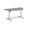 Semi circular folding leg table with chrome legs and straight foot rails 1600mm x 800mm grey oak - SFL1600S-C-GO
