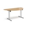 Semi circular folding leg table with chrome legs and straight foot rails 1600mm x 800mm oak - SFL1600S-C-O