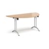 Semi circular folding leg table with silver legs and curved foot rails 1600mm x 800mm beech - CFL1600S-S-B