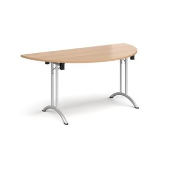 Semi circular folding leg table with silver legs and curved foot rails 1600mm x 800mm beech - CFL1600S-S-B