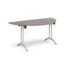 Semi circular folding leg table with silver legs and curved foot rails 1600mm x 800mm grey oak - CFL1600S-S-GO