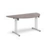 Semi circular folding leg table with silver legs and straight foot rails 1600mm x 800mm grey oak - SFL1600S-S-GO