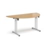 Semi circular folding leg table with silver legs and straight foot rails 1600mm x 800mm oak - SFL1600S-S-O