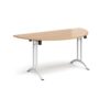 Semi circular folding leg table with white legs and curved foot rails 1600mm x 800mm beech - CFL1600S-WH-B