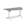 Semi circular folding leg table with white legs and curved foot rails 1600mm x 800mm grey oak - CFL1600S-WH-GO