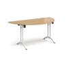 Semi circular folding leg table with white legs and curved foot rails 1600mm x 800mm oak - CFL1600S-WH-O