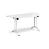 Semi circular folding leg table with white legs and curved foot rails 1600mm x 800mm white - CFL1600S-WH-WH